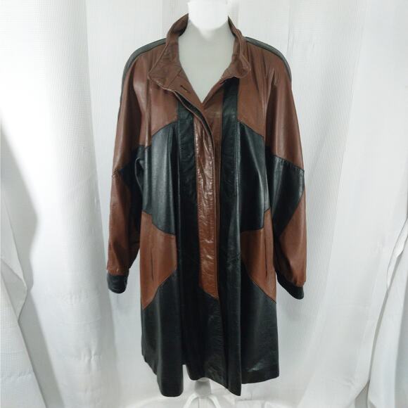 ROAMAN'S! EXQUISITE BLACK & BROWN GENUINE LEATHER GEOMETRIC JACKET, COAT! SZ 1X - Picture 3 of 12